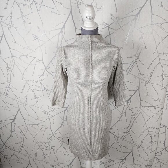 Rebecca King Gray Cotton Blend Waffle Knit Mock Neck Dress - Picture 1 of 7
